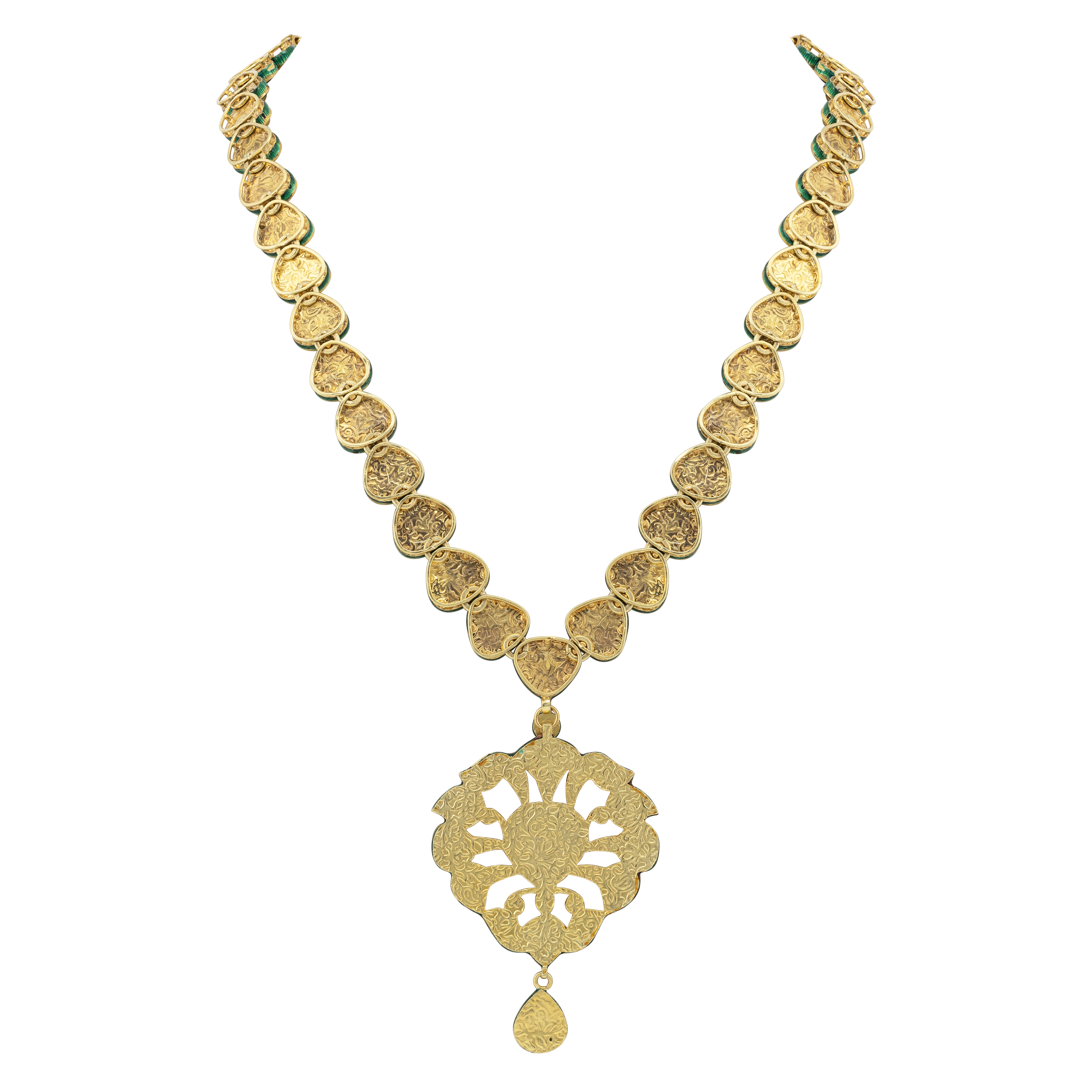 Polki Diamond Necklace with Blue Enamel and Pendant